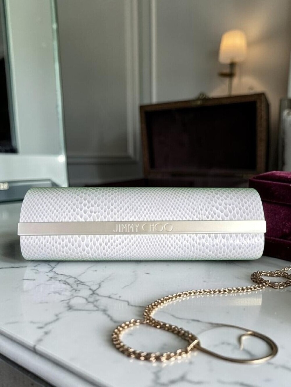 JIMMY CHOO | IVORY SNAKESKIN PATTERN EYEGLASSES HARDCASE